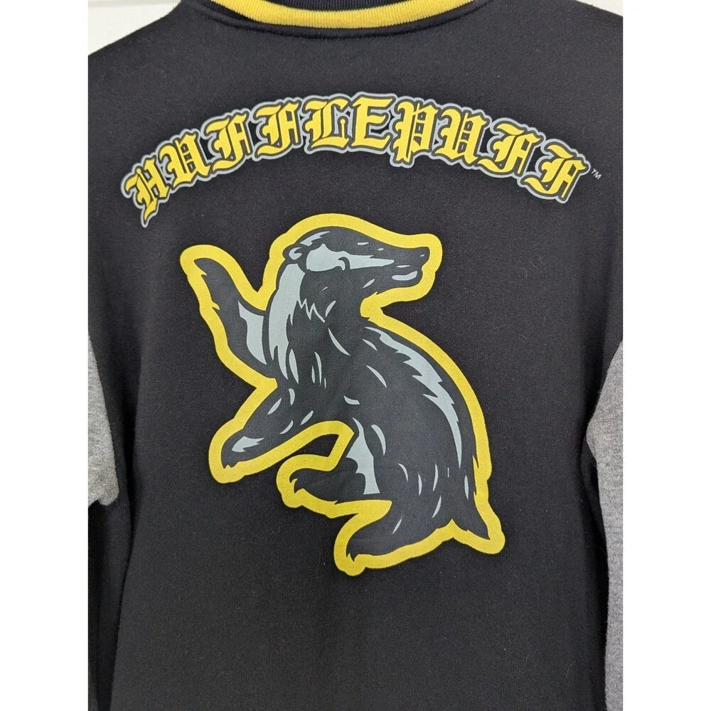 Harry Potter Hufflepuff Varsity Jacket Unisex Small Hooded Black Yellow Pockets